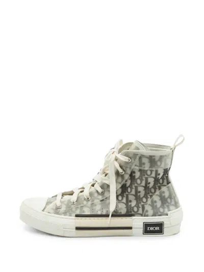 Pre-owned Dior B23 Oblique-pattern Sneakers In White