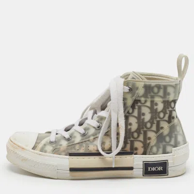 Pre-owned Dior B23 Size 38.5 White/black Oblique Mesh And Pvc High Top Sneakers In Grey