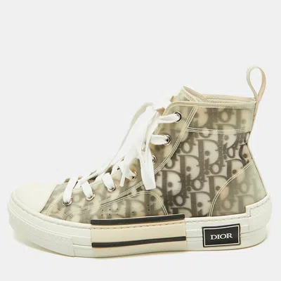 Pre-owned Dior B23 Size 39 White/black Oblique Mesh Pvc And Rubber High Top Sneakers