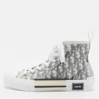 Pre-owned Dior B23 Size 42 White/black Oblique Mesh And Pvc High Top Sneakers