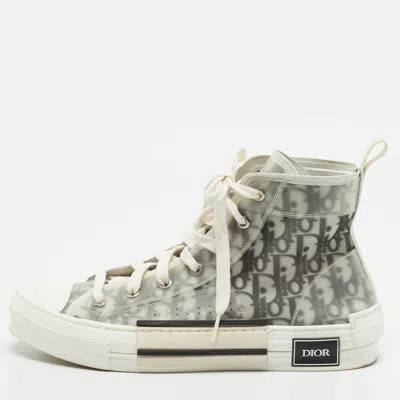 Pre-owned Dior B23 Size 42 White/black Oblique Mesh And Pvc High Top Sneakers In Gray