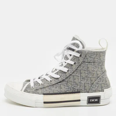 Pre-owned Dior B23 Size 42.5 Grey/silver Oblique Canvas And Lurex Fabric High Top Sneakers In Gray