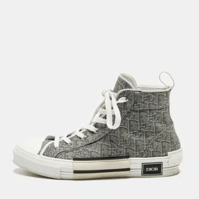 Pre-owned Dior B23 Size 43 Grey/silver Oblique Canvas High Top Lace Up Sneakers In Gray