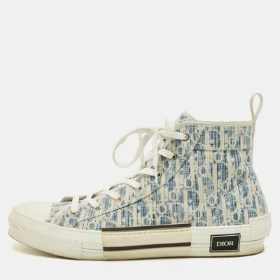 Pre-owned Dior B23 Size 46 Blue/white Jacquard Oblique Kasuri High Top Sneakers
