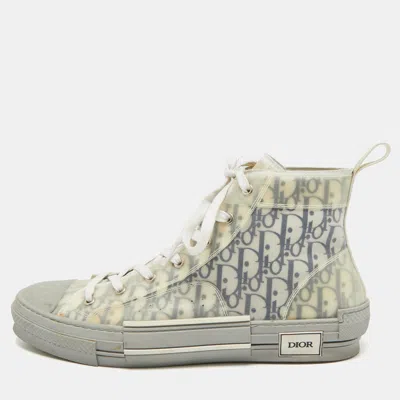 Pre-owned Dior B23 Size 46 Oblique Grey/white Mesh And Pvc High Top Sneakers In Gray