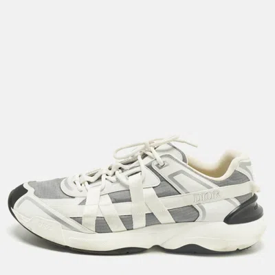 Pre-owned Dior B24 Runtek Up Size 43 Grey/white Fabric And Leather Low Top Sneakers In Gray