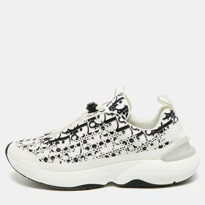 Pre-owned Dior B24 Size 41 White/black Oblique Cannage Neoprene And Rubber Low Top Sneakers