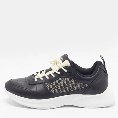 Pre-owned Dior B25 Runner Size 43.5 Black/beige Leather And Oblique Jacquard Low Top Sneakers