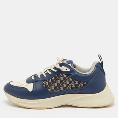 Pre-owned Dior B25 Runners Size 41 Navy Blue/cream Oblique Jacquard And Leather Lace Up Sneakers