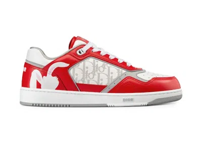 Pre-owned Dior B27 Low Erl And Smooth Calfskin And  Oblique Galaxy Leather With Rabbit Motif Sneakers In Red/wh