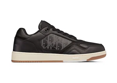Pre-owned Dior B27 Low Erl Smooth Calfskin And  Oblique Galaxy Leather Sneakers In Black/beige/gum