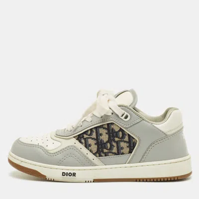 Pre-owned Dior B27 Size 37 Grey Canvas And Leather Lace Up Sneakers In Gray