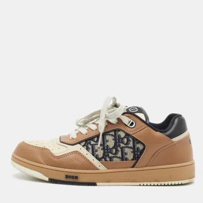 Pre-owned Dior B27 Size 42 Tricolor Jacquard And Leather Lace Up Sneakers In Sand