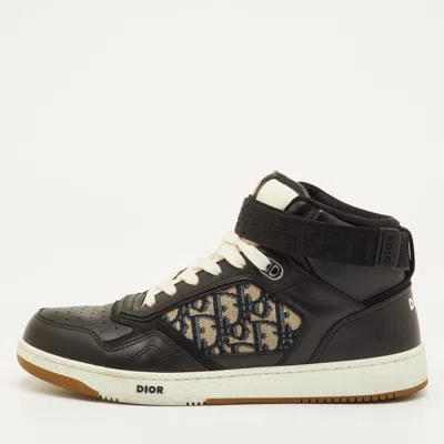 Pre-owned Dior B27 Size 43 Black/beige Oblique Canvas And Leather High Top Sneakers