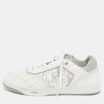 Pre-owned Dior B27 Size 43.5 White Oblique Leather Lace Up Sneakers