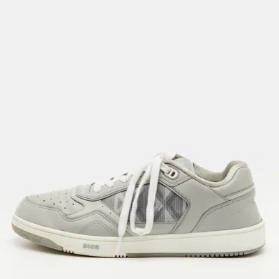Pre-owned Dior B27 Size 44 Grey Leather Cd Diamond Print Low Top Sneakers In Gray