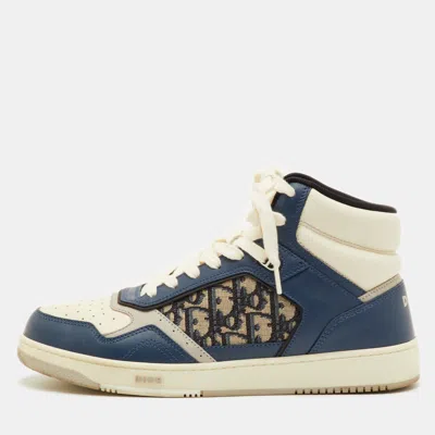 Pre-owned Dior B27 Uptown Size 42 Navy Blue/white Oblique Canvas And Leather Lace Up Sneakers