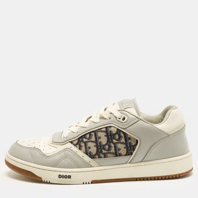 Pre-owned Dior B27 Uptown Size 43 Grey/beige Leather And Oblique Jacquard Low Top Sneakers