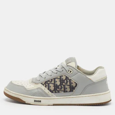 Pre-owned Dior B27 Uptown Size 43.5 Grey/white Jacquard And Leather Lace Up Sneakers