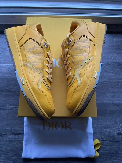 Pre-owned Dior B27 World Tour Yellow Beige Oblique Sneaker
