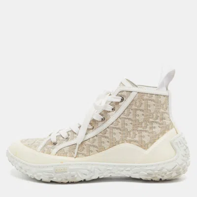 Pre-owned Dior B28 Size 41 Beige/white Oblique Jacquard And Leather High Top Sneakers In Sand