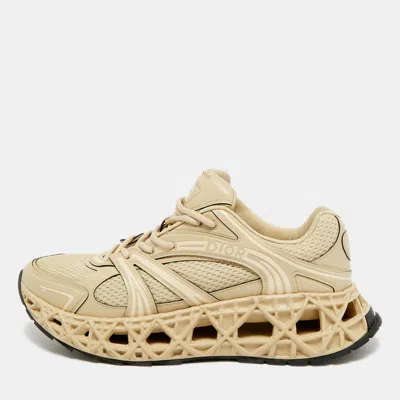 Pre-owned Dior B35 Nxxt Size 45 Beige Leather And Mesh Lace Up Sneakers In Sand