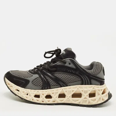 Pre-owned Dior B35 Size 41 Grey/black Mesh And Suede Nxxt Lace Up Sneakers In Gray