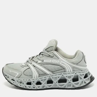 Pre-owned Dior B35 Size 42 Grey Fabric And Leather Lace Up Sneakers