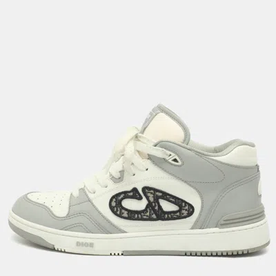 Pre-owned Dior B57 Size 41.5 Grey/white Oblique Canvas And Leather Low Top Sneakers