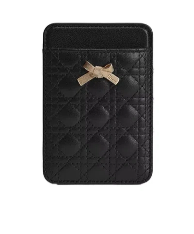 Dior Baby Bow Magnetic Card Holder In Black