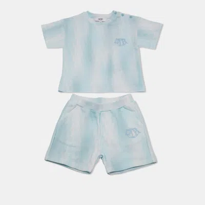 Pre-owned Dior Baby  Blue Cotton Knit Gradient Logo T-shirt And Shorts Set 6 M