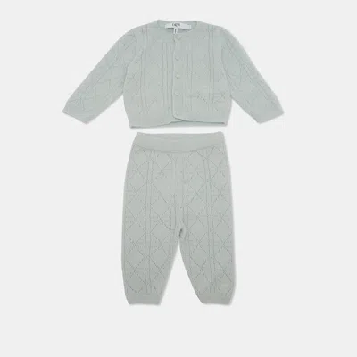 Pre-owned Dior Baby  Light Blue Knit Pant And Top Set 3m