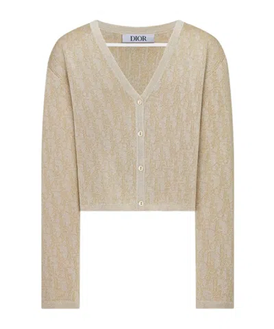 Dior Baby  Logo Oblique Knit Cardigan In Nude