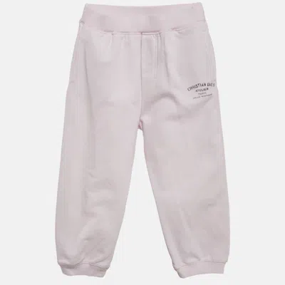 Pre-owned Dior Baby  Pink Logo Print Cotton Knit Track Pants 36 M