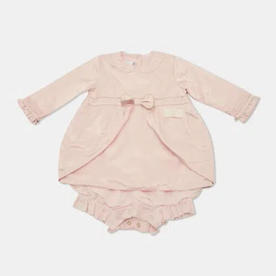 Pre-owned Dior Baby  Pink Satin Button Up Long Sleeve Romper Dress 6 M