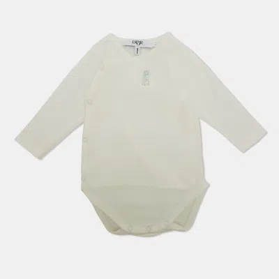 Pre-owned Dior Baby  White Bear Embroidered Jersey Bodysuit 1 Yr