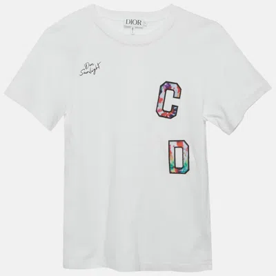 Pre-owned Dior Baby  White Cd Appliqué Jersey Dear Sunlight T-shirt 10 Yrs