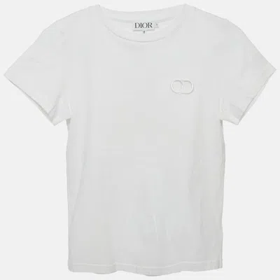 Pre-owned Dior Baby  White Cd Embroidered Jersey Crew Neck T-shirt 10 Yrs