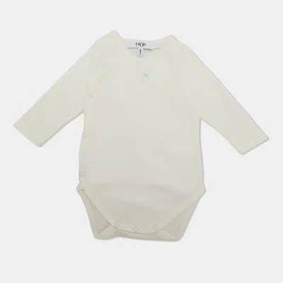 Pre-owned Dior Baby  White Clover Leaf Embroidered Jersey Bodysuit 1 Yr