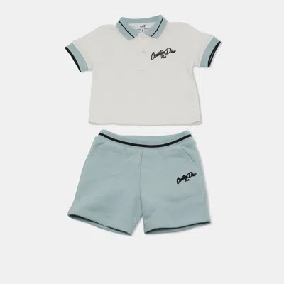 Pre-owned Dior Baby  White/blue Cotton Knit Polo Shirt And Shorts Set 9 M