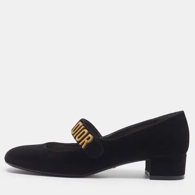 Pre-owned Dior Baby-d Size 37.5 Black Velvet Mary Jane Pumps