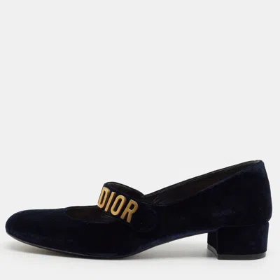 Pre-owned Dior Baby-d Size 38.5 Navy Blue Velvet Mary Jane Pumps