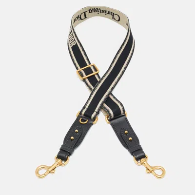 Pre-owned Dior Bag Shoulder Strap Black/beige Embroidered Canvas And Leather