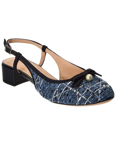 Dior Ballet Tweed & Leather Slingback Pump In Blue