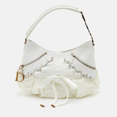 Pre-owned Dior Ballet White Fabric And Python Corset Bag