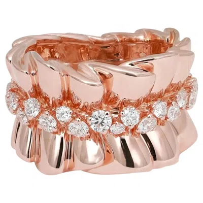 Pre-owned Dior Bar En Corolle Diamond Band Ring 18k Rose Gold In Red