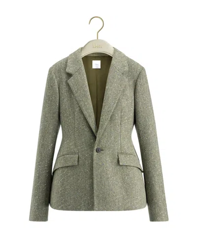 Dior Donegal Tweed Bar Jacket Embroidered With Multicolored Sequins In Green