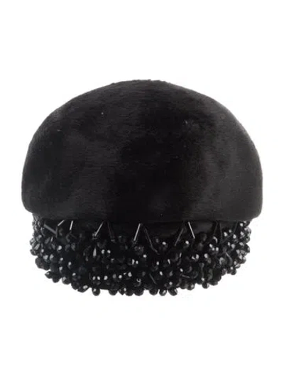 Pre-owned Dior Beaded Fur Beret In Black
