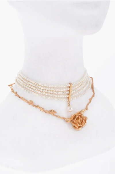 Dior Beads Dream Choker Witn Center Rose In Metallic