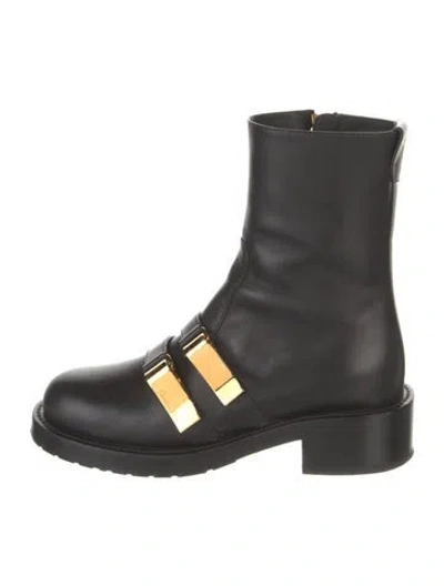 Pre-owned Dior Bee Accent Leather Combat Boots In Black